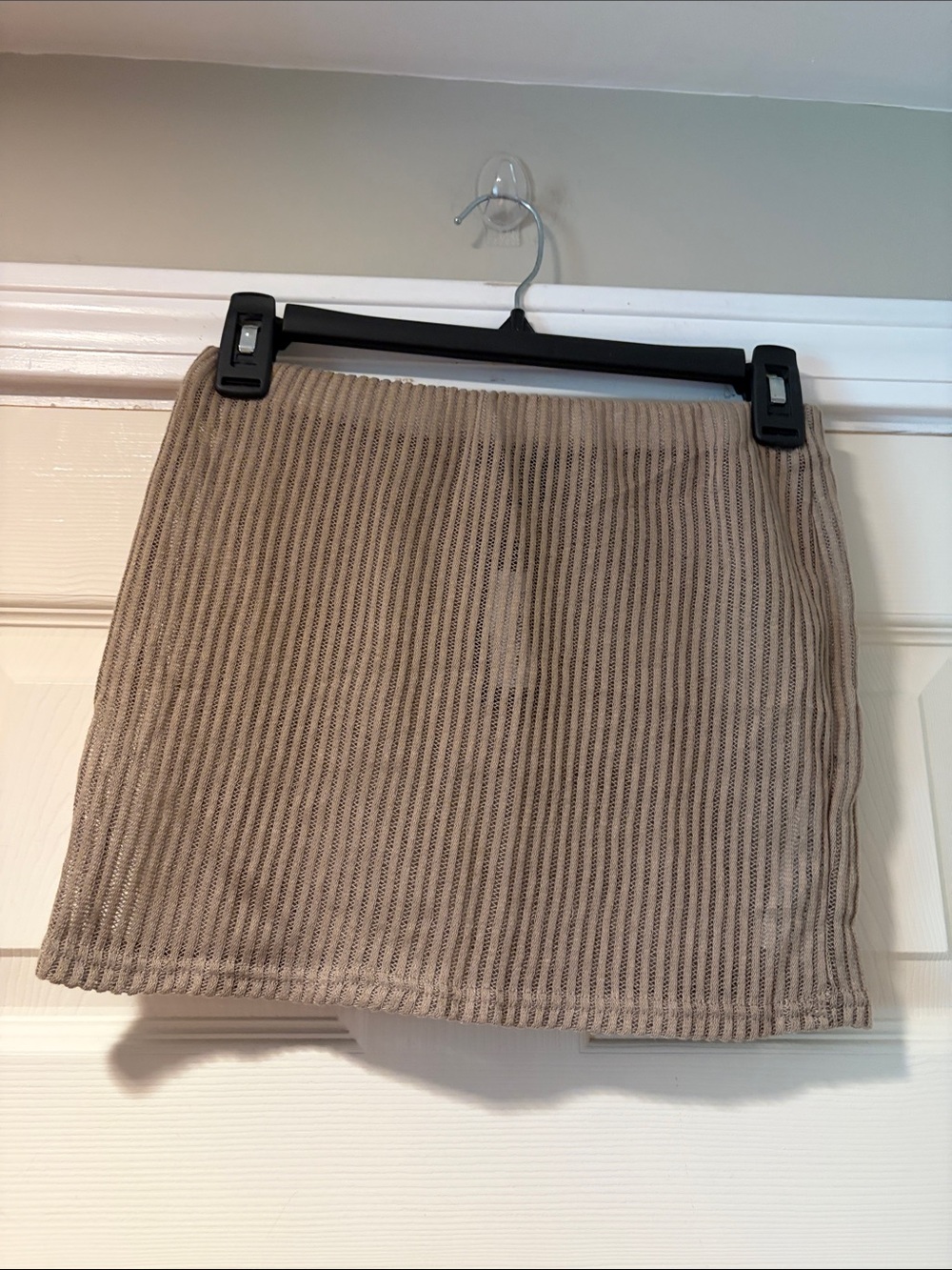 PrettyLittleThing Sheer Ribbed Mini Skirt In Tan 4